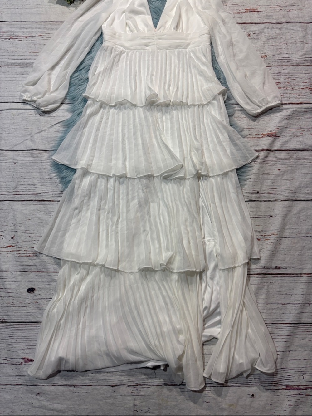 NWT Lulus Graceful Finesse White Pleated Long Sleeve Maxi Dress - Picture 5 of 9